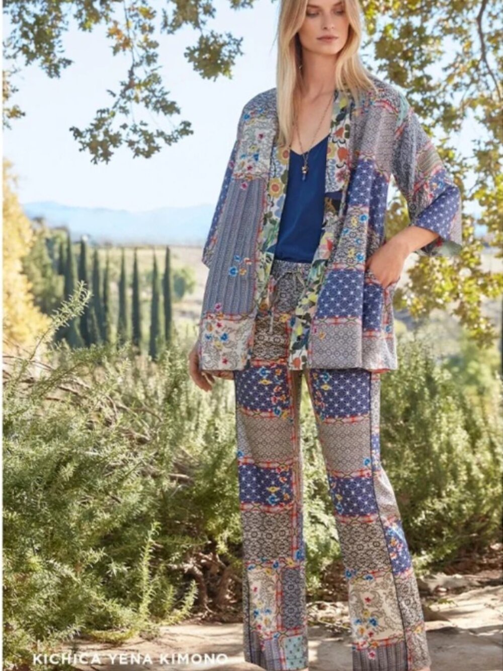 Johnny Was Kichica Divine Resort Silk Pants Small Patchwork Floral Paisley Boho